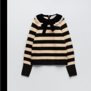 Zara stripped sweater with oversized collar and bow